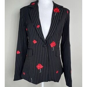 L'atiste Blazer Jacket Embroidered Roses Womens Small Rock Chic Edgy Taylored